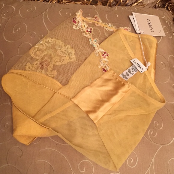 La Perla embroidered mesh silk blend yellow panties Sz.XS - Picture 7 of 8
